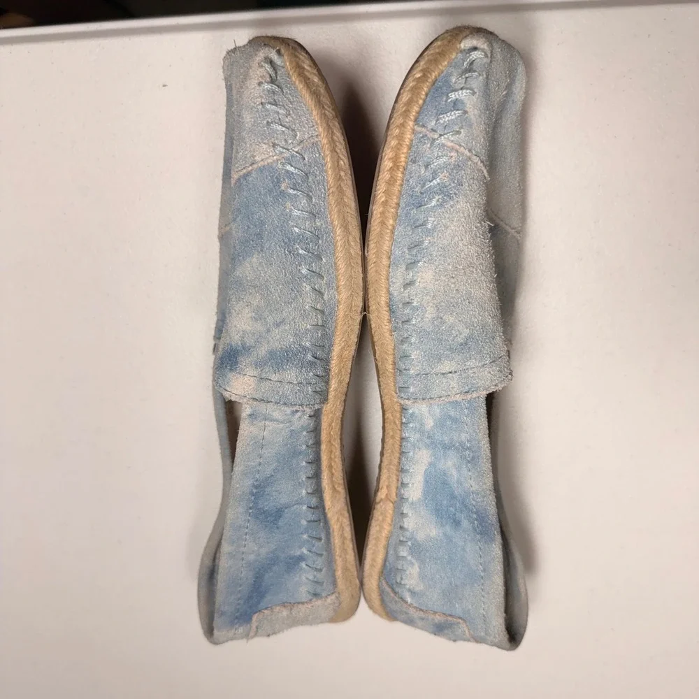 TOMS Alpargata Light Blue Acid Wash Suede Slip On Espadrille Flats Womens 7.5